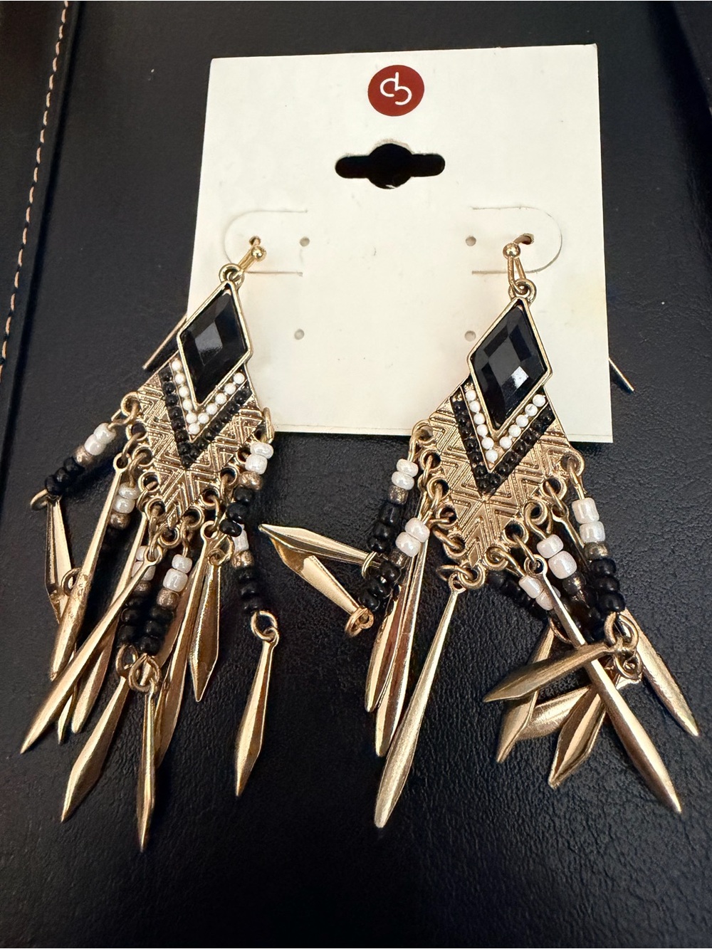 💕 3 for $25 sale dressbarn Gold and Black Beaded Dangle Earrings
